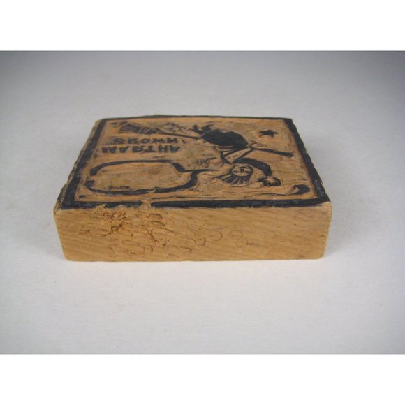 Martha Brown Vintage Hand Carved Wood Print Block Stamp Witch Broom Halloween - Picture 6 of 8